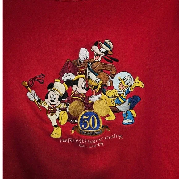 Disneyland Resort 50th Anniversary Red Sweatshirt Mickey Friends XL Embroidered - Picture 3 of 8